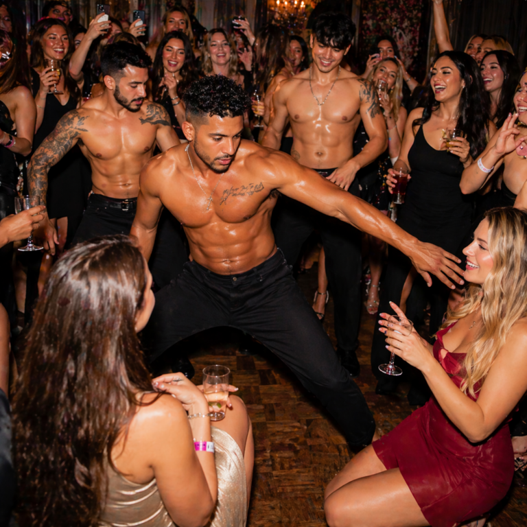 Male strippers performing in a female private party